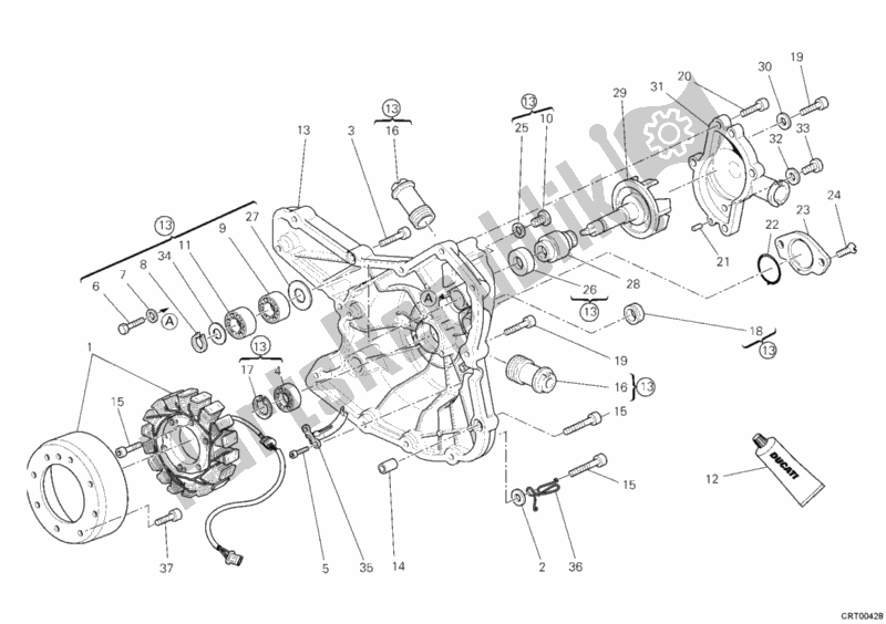 Alle onderdelen voor de Generatorafdekking - Waterpomp van de Ducati Superbike 848 USA 2008